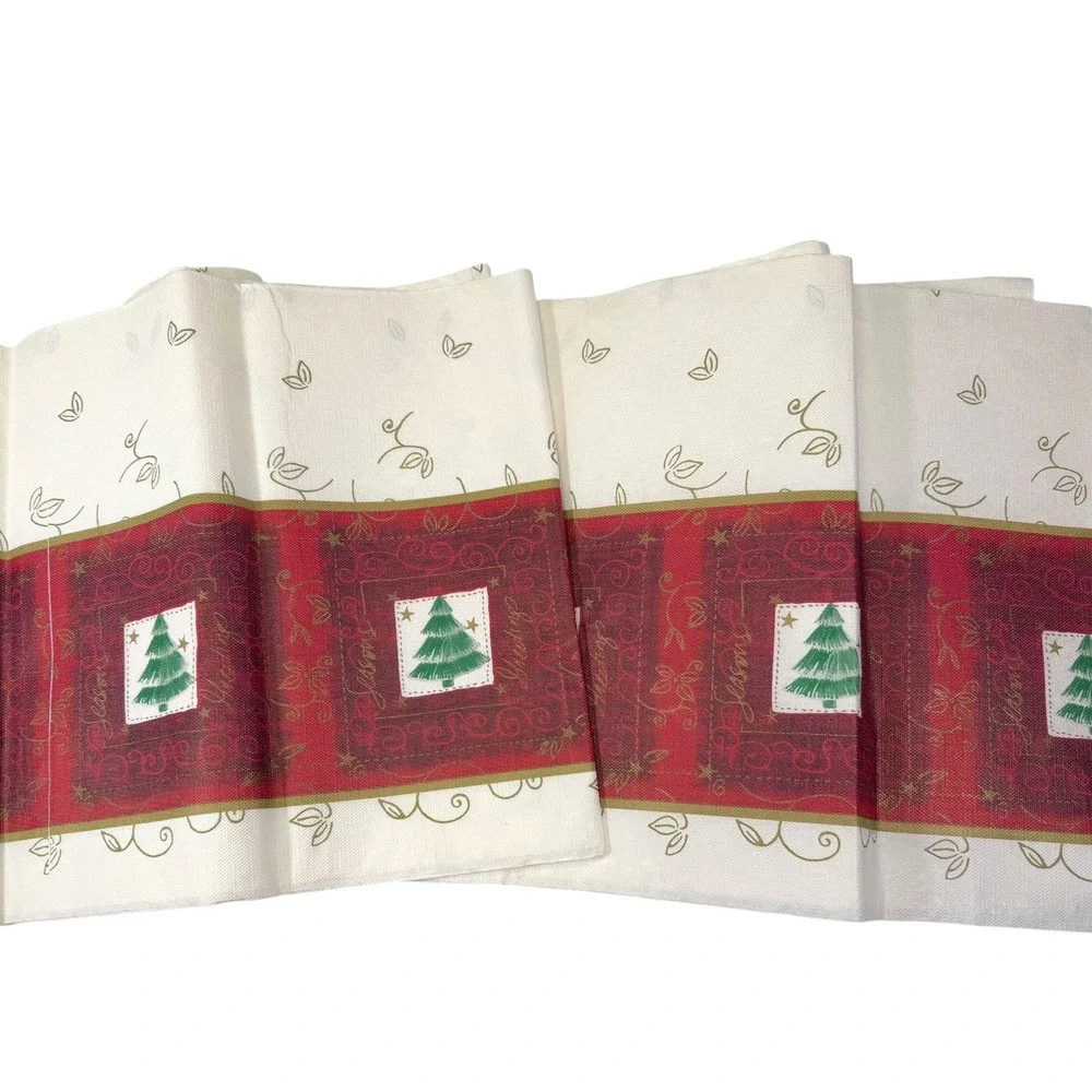 13.5x176 Cream Red Christmas Tree Table Runner Extra Long Holiday Traditional